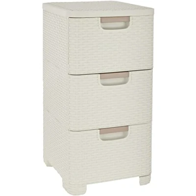 Image de CURVER Tour de rangement 3 tiroirs STYLE, Aspect rotin, Ivoire, 37,8 x 32,8 59,5 cm, Plastique