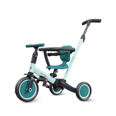 Image de newyoo Tricycle draisienne 5 en 1, de 1 à 3 Ans, pour Enfants avec Barre poussée, vélo Enfants, draisiennes, Guidon, Barres sécurité, TR008, Vert