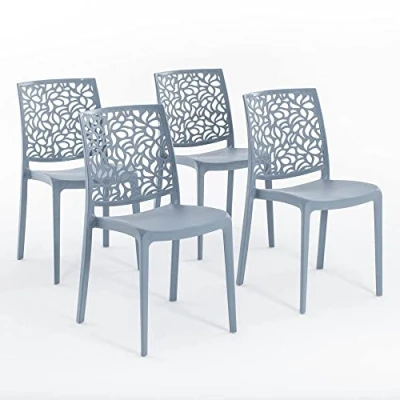 Image de Lot de chaises Anna en résine renforcée, empilables, Usage intérieur et extérieur (4, Bleu béton)