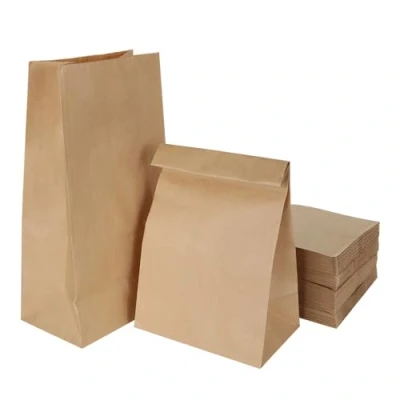 Image de LOLYSIC Lot de 100 grands sacs en papier kraft marron pour nourriture, 15,5 x 10 30 cm, 70 g/m², sans poignées, à déjeuner pain, sandwich, épicerie, cadeau