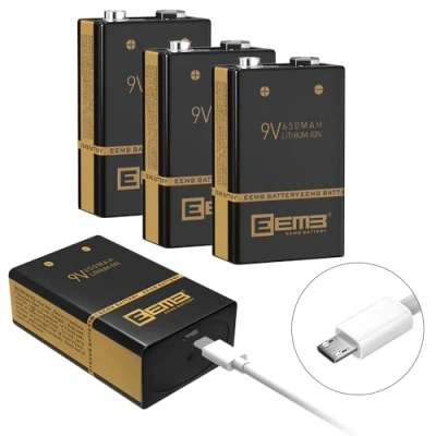Image de EEMB 9V Rechargeable Batterie 650mah avec de Charge USB 4Pcs Li Lithium Polymère Clavier Microphone Détecteur Fumée/Détecteur Guitare Caméra Jouets et Plus (4)
