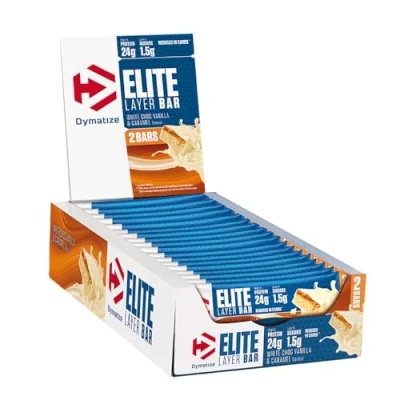 Image de Dymatize Elite Layer Bar White Choc Vanilla &amp; Caramel 18x(2x30g) High Protein