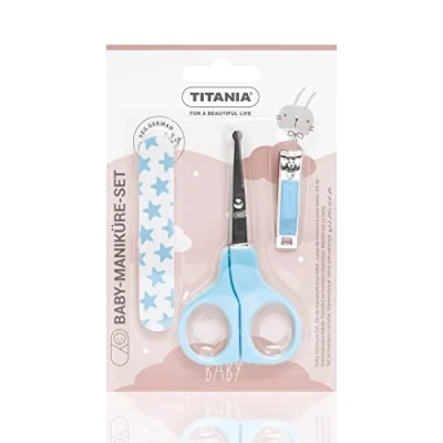 Image de TITANIA Kit de manucure pour bébé (3 pièces) Ciseaux à ongles bébé, coupe et lime soin soins bébés Bleu