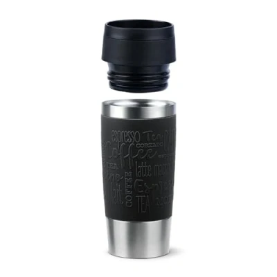 Image de Emsa N20202 Travel Mug Classic Gobelet isotherme 0,36 l, bouchon à vis confortable, acier inoxydable, chaud 4 h et froid 8 h, 100% étanche, passe au lave vaisselle, ouverture 360 , noir