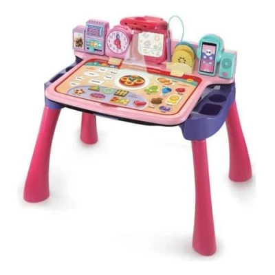 Image de VTech Magi Bureau Interactif 5 en 1 Rose, Enfant avec Tabouret, Écran Lumineux, Projecteur d&#039;Images, Chevalet à Dessin et Tableau Noir Craie, Cadeau Dès 3 Ans Contenu Français
