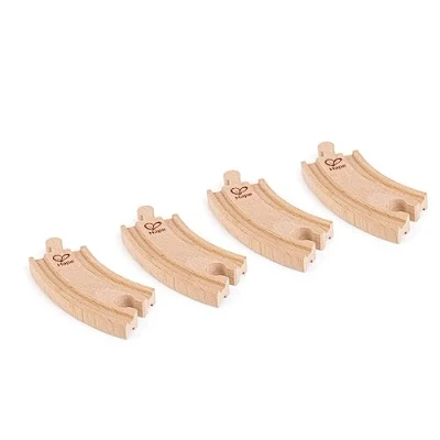 Image de Jouet Hape 4 Pièces Pack d&#039;Extension de Rails Circuit Train Bois Lot Virages Courts en Hêtre Jeu Educatif pour Enfant 3 ans et Plus Compatible Marques Traditionnelles