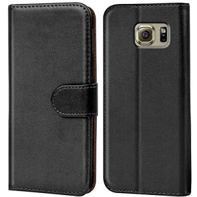Image de Verco Coque pour Samsung Galaxy S6 Edge, Housse Portefeuille Edge Etui en Cuir Synthétique Fonction Stand Case, Noir