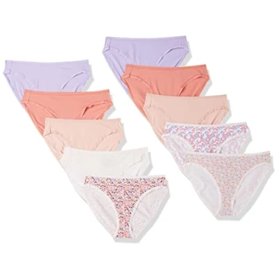 Image de Amazon Essentials Culotte en Coton à Jambe échancrée (Grandes Tailles Disponibles) Femme, Lot de 10, Fleuri/Motif Liberty/Multicolore/À Carreaux, 42