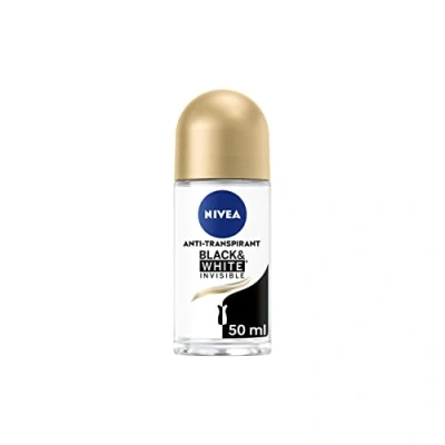Image de NIVEA Black&amp;White Invisible Silky Smooth Déodorant bille (1 x 50 ml), Roll on antitranspirant protection 48H, femme apaisant et anti trace effet peau lisse