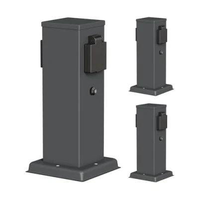 Image de ledscom.de 3 pièces Colonne de Prises Courant Jardin Polly pour l&#039;extérieur, IP44, capteur crépusculaire, 2 Fois, Acier Inoxydable, Anthracite, carré, 27 cm