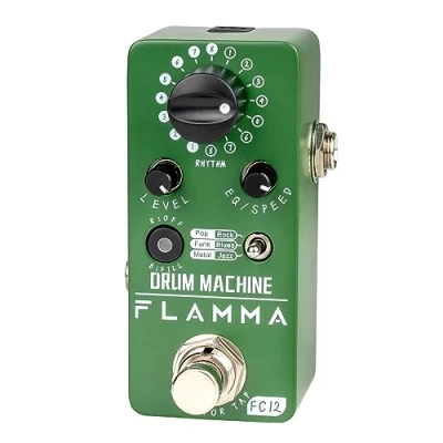 Image de Boîte à rythmes FLAMMA FC12 avec fonction FILL Pédale de batteur guitare 6 types musique Jusqu&#039;à 48 grooves batterie Tap Tempo EQ Preset Drummer Green En temps réel