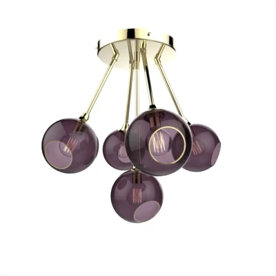 Image de DESIGN BY US Plafonnier Ballroom Molecule, lilas, verre, à 5 lampes