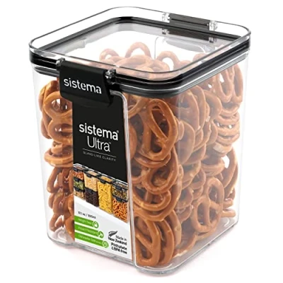Image de Sistema Ultra Tritan récipients de conservation hermétiques 3 alimentaires carrés en plastique avec couvercle (1x 1,3 l + 2x 700 ml) Empilables Fermeture par clips Sans BPA