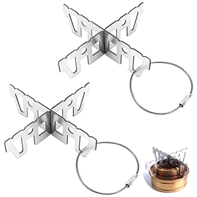 Image de Support de Poêle à Alcool, 2 Pcs Supports Réchaud Alcool pour Extérieure Camping Pique Nique, Ultraléger Est en Acier Inoxydable 304 et Croisé Plein air