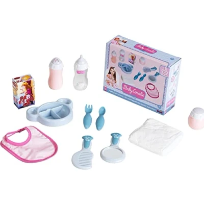 Image de Theo Klein 1732 Baby Coralie Set puériculture, Repas et Soins avec 11 pièces Comprend : biberon, Couverts, Bavoir, Couche, Miroir etc. Jouet pour Enfants à partir de 3 Ans