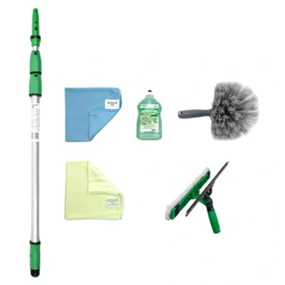 Image de Unger Kit de Nettoyage pour véranda AK130 (avec détergent, essuie vitres, Barre d&#039;extension, Chiffons en Microfibre, sans Traces)
