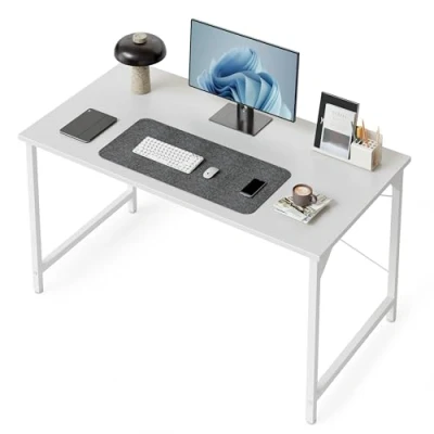 Image de CubiCubi Bureau d&#039;ordinateur 100 x 48 75 cm, Table, Poste de Travail, et Travail à Domicile, Cadre en Métal, Blanc