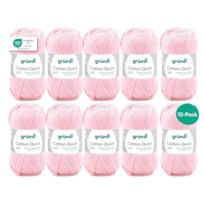 Image de Fil à tricoter/crocheter Gründl Cotton Quick Uni, 10 pelotes de 50 g (fil aux couleurs joyeuses 100% coton, certifié OEKO TEX, / 125 m, grosseur d&#039;aiguilles : 3 4, x g), Rosa