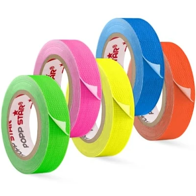 Image de POPPSTAR 5x Ruban Néon 15mm x 5m, Autocollant Fluo en Tissu, Jaune, Vert, Rouge, Bleu, Rose