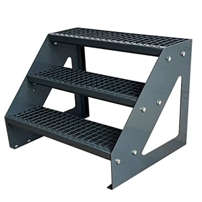 Image de Premium Caillebotis acier Escalier à limon 3 Marches Autoportant Entièrement galvanisé et Anthracite Revêtu par poudre Dimensions (L x l H) 63cm 80cm 57cm
