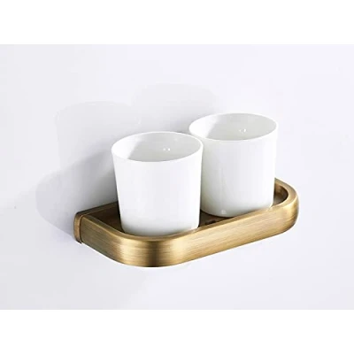 Image de LIJUCAI Ensemble d&#039;accessoires de Salle Bain en Bronze Antique Double étagère Porte Serviettes Brosse Toilette Papier WC Serviette Crochet gobelet céramique