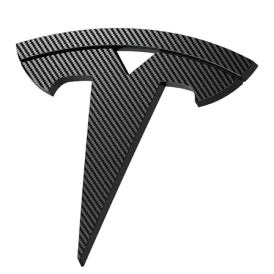 Image de Spigen Tesla Model 3 Highland 2024 Emblèmes Logo Avant Autocollants, Ajustement Parfait et Couverture, Installation Facile pour Accessories Fibre de Carbone