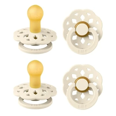 Image de BIBS Boheme Lot de 4 tétines. Sans bisphénol A, Téterelle ronde. Latex caoutchouc naturel, Fabriqué au Danemark, Taille 1 (0 6 mois), Ivory