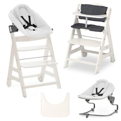 Image de hauck Chaise Haute Bébé Évolutive Beta Plus Newborn Set Premium, dès Naissance avec Transat Bebe Inclinable, Plateau Repas, Coussin Blanc