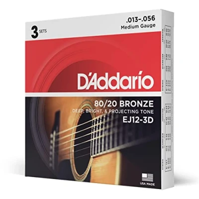 Image de D&#039;Addario Cordes Guitare Acoustique Corde Folk EJ12 3D en Bronze pour Phosphoreux 80/20 Medium, 13 56 3 Pack