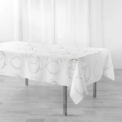 Image de douceur d&#039;intérieur, Nappe Rectangle (150 x 300 cm) Bully Blanc, Polyester Imprimé Métallisé
