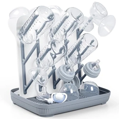 Image de Support De Séchage pour Biberons : Grand Vertical Le des Peu Encombrant Nettoyage Et Pièces Pompe (Gris)