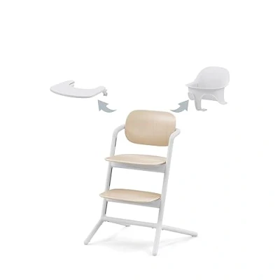 Image de CYBEX Gold LEMO Set Chaise Haute 3en1, Grandit avec l’enfant, 6 mois 99 ans, Dès la naissance un Transat séparé; Baby et plateau repas inclus; aluminium / plastique ; Sand White