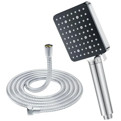 Image de Pommeau de Douche avec Tuyau 1.6 m, YEAUPE PRO Pomme Economie Deau 6 Modes, Filtre Carré (115 x 100 mm), Douchette Salle Bain Haute Pression Anti Calcaire, Chromé
