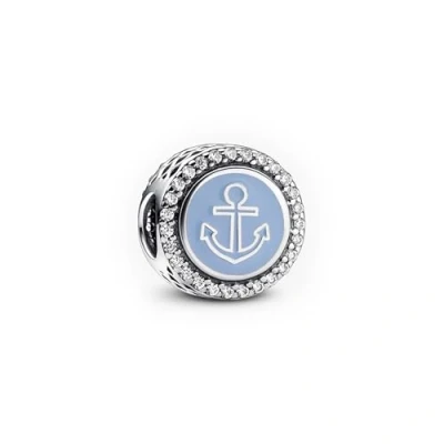 Image de Pandora Breloque ancre en Argent sterling avec zircone cubique transparent et émail bleu 792016CZ_E038, taille unique, sterling, Zirkonia