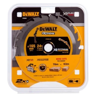 Image de DeWalt DT99560 QZ Lames de Scie circulaire Portables XR EXTREME RUNTIME 165 mm x 20 24D , Noir/Jaune 165/20 24WZ/FZ