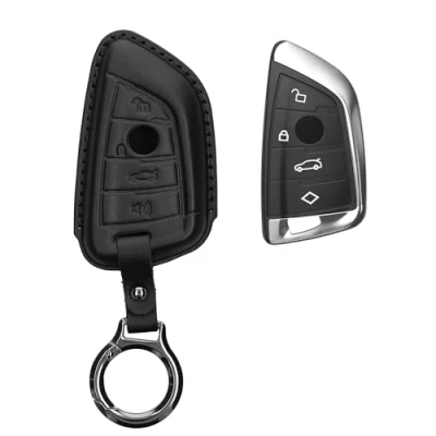 Image de kwmobile Accessoire Clef de Voiture Compatible avec BMW Smart Key 3 Bouton Coque clé en Cuir véritable Porte clés Noir