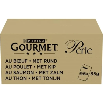 Image de Purina Gourmet Perles Filettini en Sauce Nourriture Humide pour Chats avec Boeuf, Poulet, Saumon, Thon, 96 enveloppes de 85 g