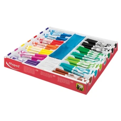 Image de Maped 168 Feutres Effaçables à Sec Marker’Peps + 20 chiffonnettes capuchons supplémentaires Ardoises et Tableaux Blancs Marqueurs Non Permanents Pointe Medium 1.5 mm