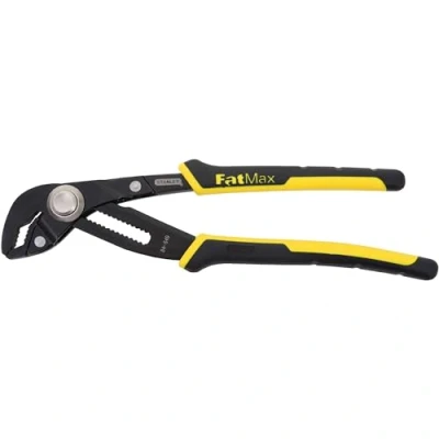 Image de Stanley 0 84 649 Pince Multiprise Gamme FatMax Mâchoire Renforcée Par Induction Bouton Pushlock 17 Positions Poignée Bi Matière Finition Black Chrome Normes Iso / Din 8976.