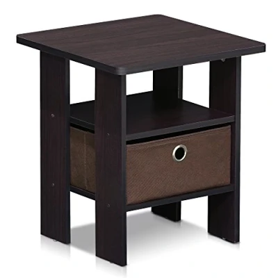 Image de Furinno Andrey Table de Chevet avec Tiroir à Poubelle, Noyer Foncé, Bois, 2,5 x cm
