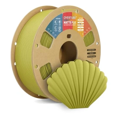 Image de OVERTURE Filament PLA Matte 1.75mm, 1kg(2,2lbs) Neatly Wound Surface Mate Filaments pour Imprimante 3D FDM, Précision dimensionnelle +/ 0,02 mm (Matte Bamboo Green)