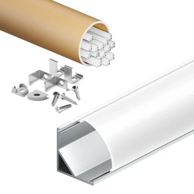 Image de KOSOOM Profilé LED de 15 x 2 m à 45 degrés (30 m), équipé d&#039;un couvercle opaque, dimensions totales : 15,8 mm, convient pour les bandes moins 10 mm