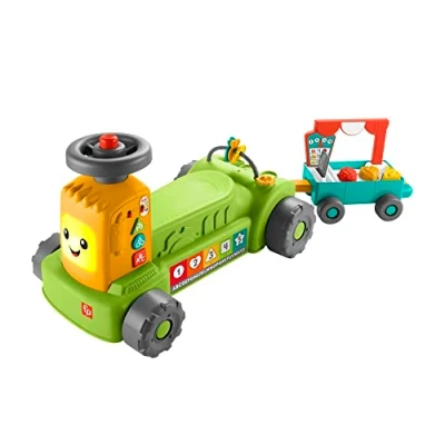 Image de Fisher Price Coffret Jouet D’Éveil Rires Et Éveil Mon Tracteur De La Ferme 4 en 1 avec Remorque À Tirer, Modes Jeu, 3 Niveaux, Version Multilingue, Bébé, 9 Mois Ans