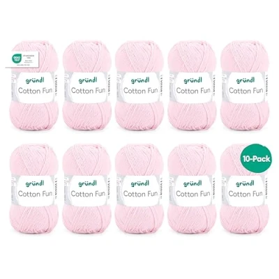 Image de Gründl Cotton Fun fil à tricoter/fil crocheter (fil doux en 100% coton, certifié OEKO TEX, 50 g/115 m, taille d&#039;aiguille : 3 4, 1 pelote g), orchidèe lot de 10 pelotes