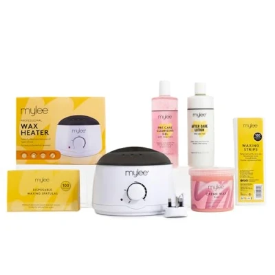Image de Mylee Kit d&#039;Epilation Complet avec un Chauffe cire, une Cire Douce, des Bandes d&#039;Epilation, Spatules et Lotion Avant Après Soin (Cire à la rose)