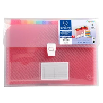 Image de Exacompta Réf. 55298E Carton de 5 trieurs valisette Crystal couverture et intérieur en PP dos extensible fermeture par bouton poussoir 13 compartiments dim 33x25 cm cristal