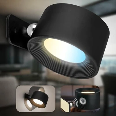 Image de B.K.Licht applique murale sans branchement électrique avec accu, amovible magnétiquement, pivotant à 360, dimmable, CCT, intérieure, lampe de lit, lecture, 9,5x8x4,5 cm