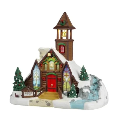 Image de LEMAX Bâtiment lumineux à LED « Bear Creek Chapel » en résine H 21,2 x 23 15,8 cm