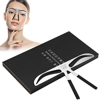 Image de Règle de sourcil, tatouage permanent Sourcil Mesurer l&#039;extension l&#039;équilibre Conception positionnement à trois points Forme Outil maquillage en acier inoxydable (Sourcil Akinami)