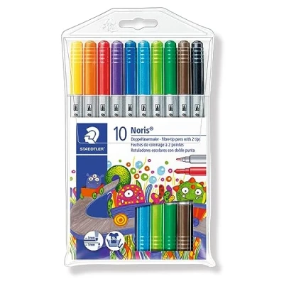 Image de STAEDTLER 320 stylos à double fibre Noris Club NWP10 (pointe robuste et résistante aux empreintes, lavable, largeur de trait 1 3 mm, étui contenant 10 assortis) multicolores